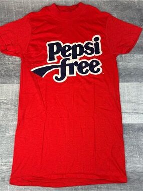 Vintage 1980’s Pepsi Free Diet Soda T-Shirt Youth Large USA Pepsi Cola Logo New
